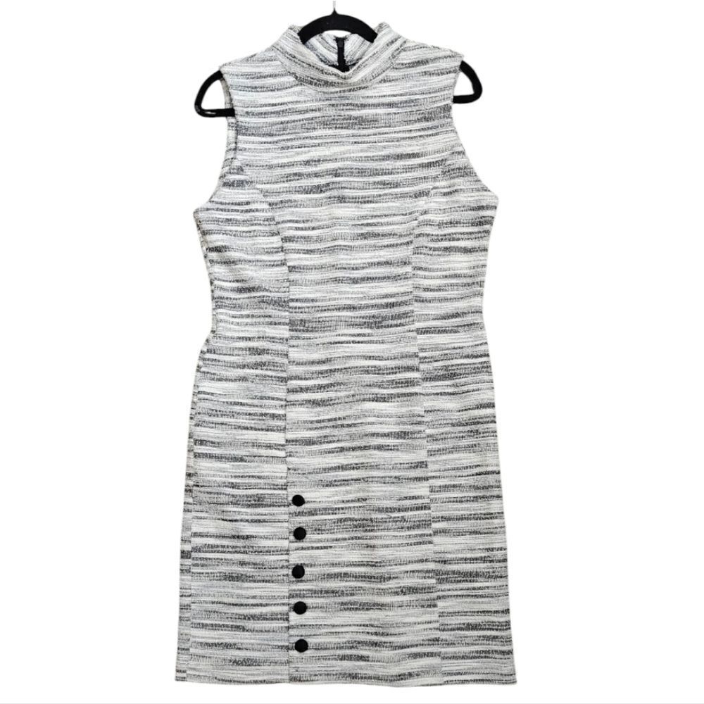 Nwt Sharagano Monochrome Striped Midi Dress Size 12
